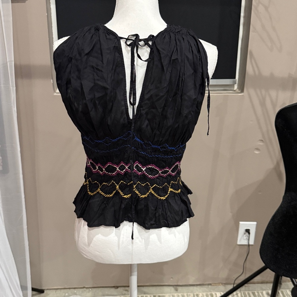 Free People Black Top with Colorful Embroidery - Picture 2 of 3